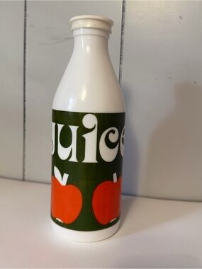 Vintage Egizia Milk Glass Bottle 70s Juice Apples Retro MCM 10”